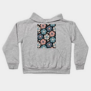 Floral Pattern On Black Background Kids Hoodie